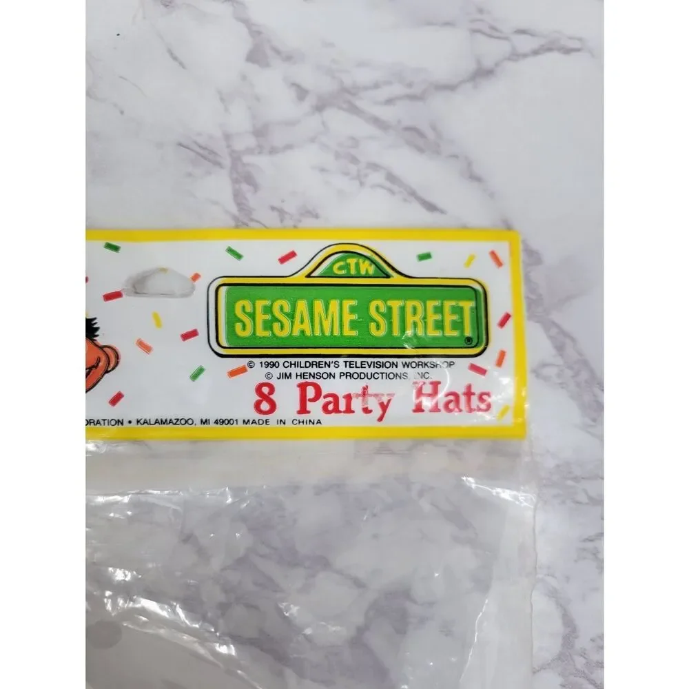 Sesame Street Big Bird Purple Party Hats - 8 Count Vintage 90s Birthday